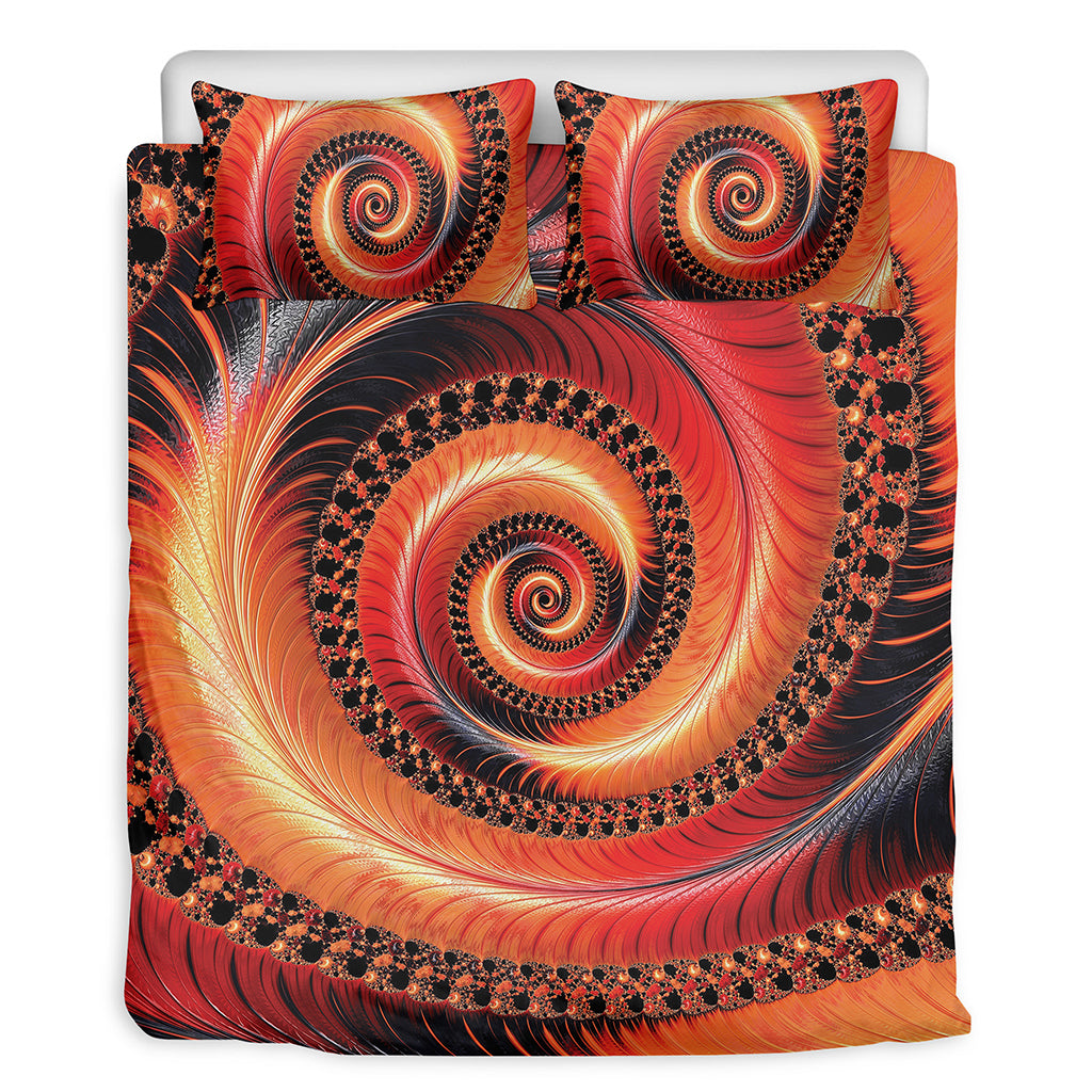 Orange Fractal Print Duvet Cover Bedding Set