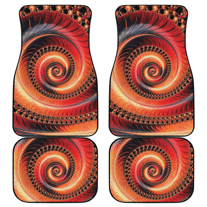 Orange Fractal Print Front and Back Car Floor Mats