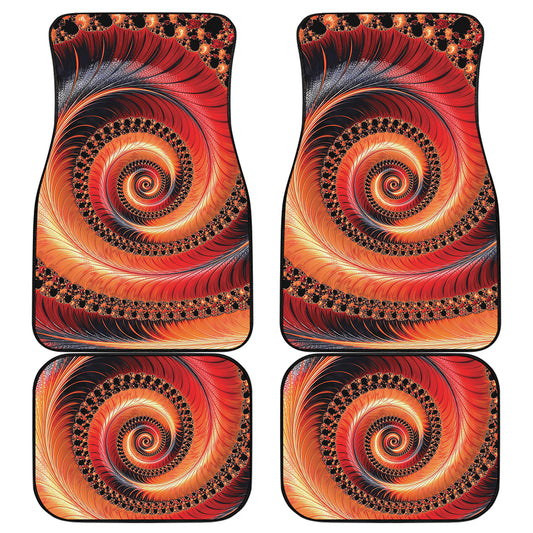 Orange Fractal Print Front and Back Car Floor Mats