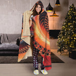 Orange Fractal Print Hooded Blanket