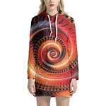 Orange Fractal Print Hoodie Dress
