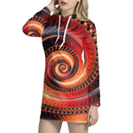 Orange Fractal Print Hoodie Dress