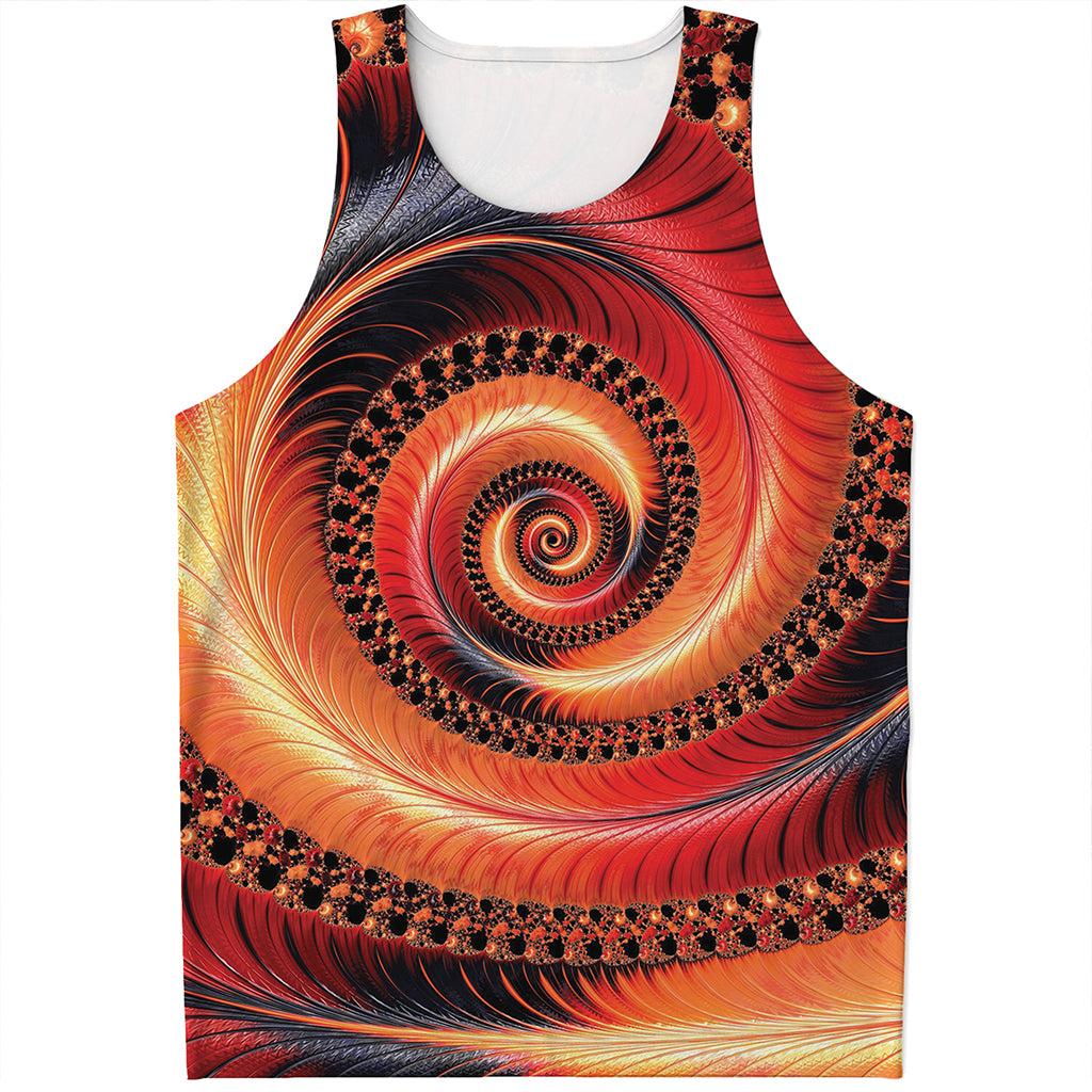 Orange Fractal Print Men's Tank Top