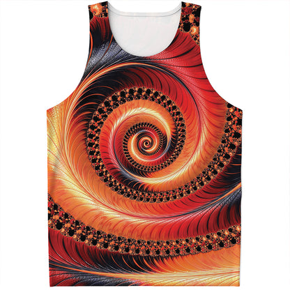 Orange Fractal Print Men's Tank Top