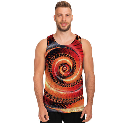Orange Fractal Print Men's Tank Top