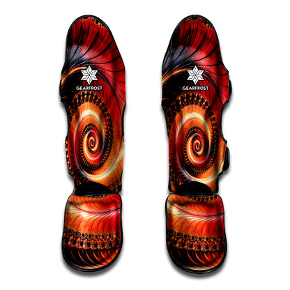 Orange Fractal Print Muay Thai Shin Guard