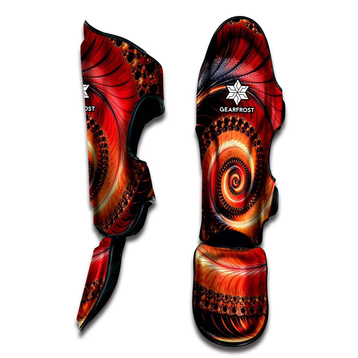 Orange Fractal Print Muay Thai Shin Guard