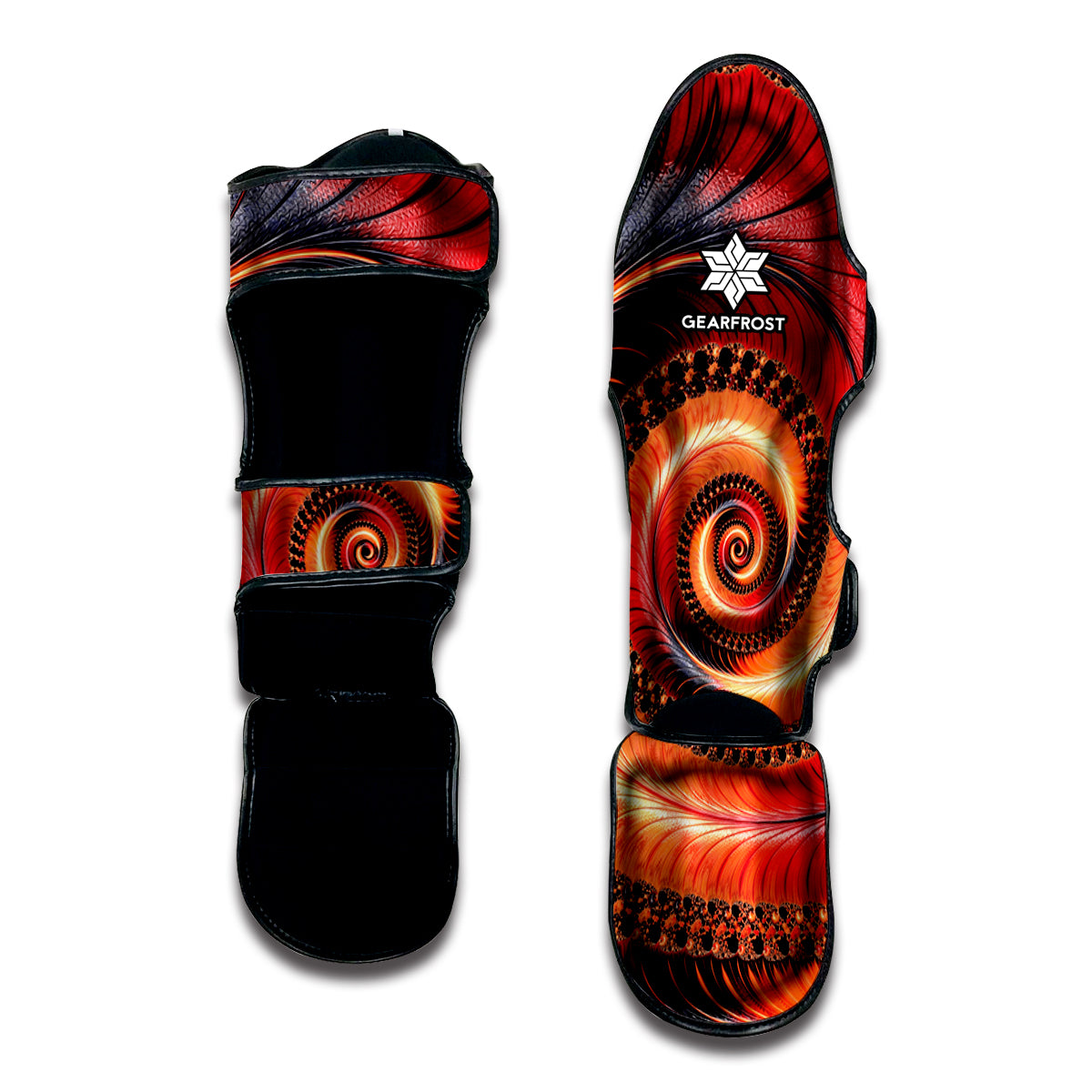 Orange Fractal Print Muay Thai Shin Guard