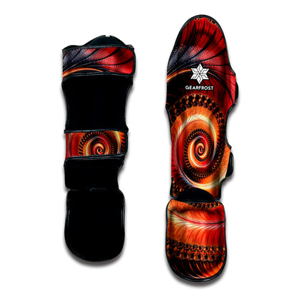Orange Fractal Print Muay Thai Shin Guard