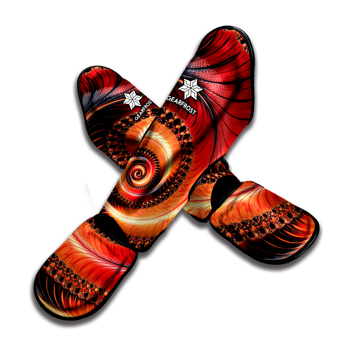 Orange Fractal Print Muay Thai Shin Guard