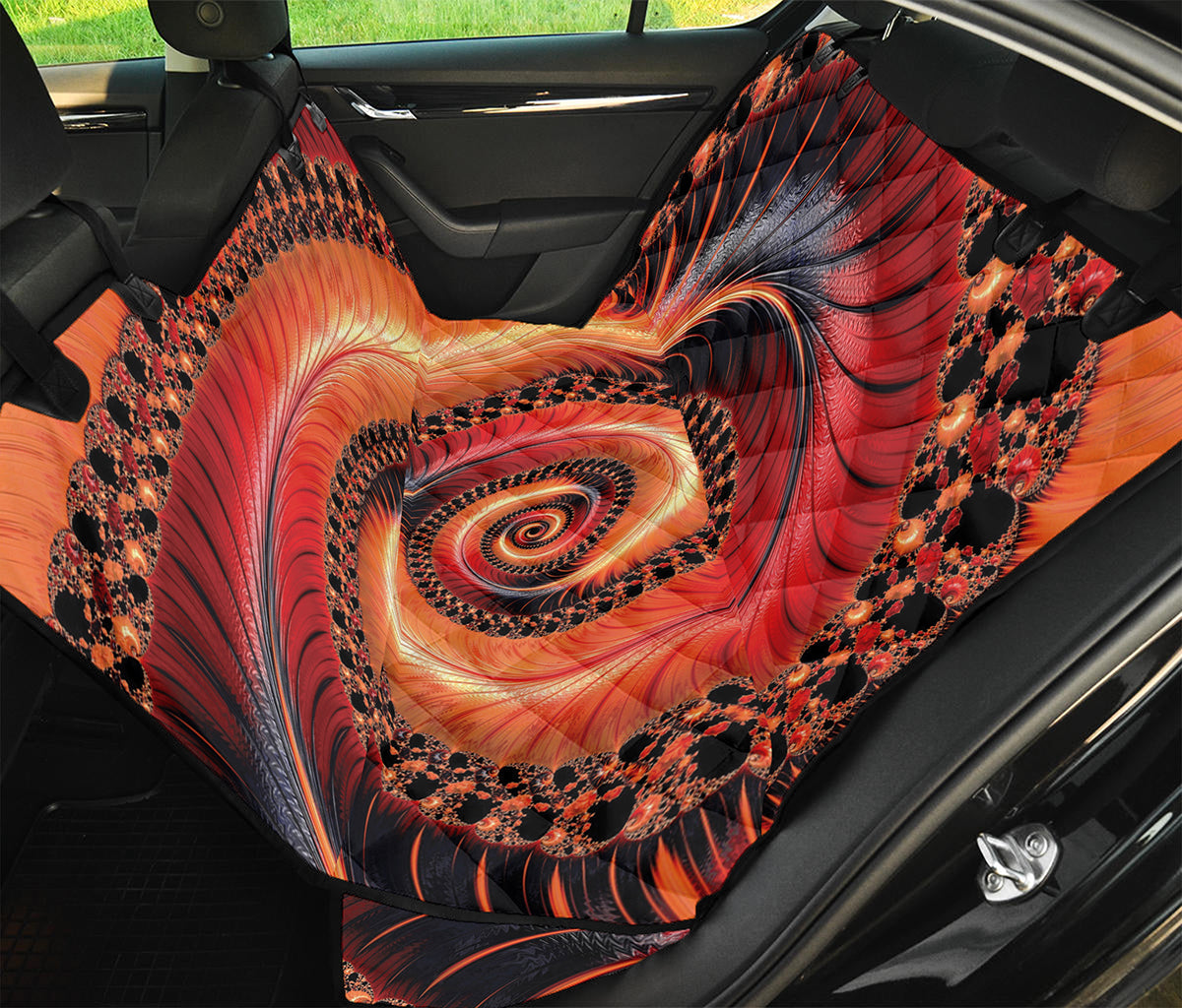 Orange Fractal Print Pet Car Back Seat Cover