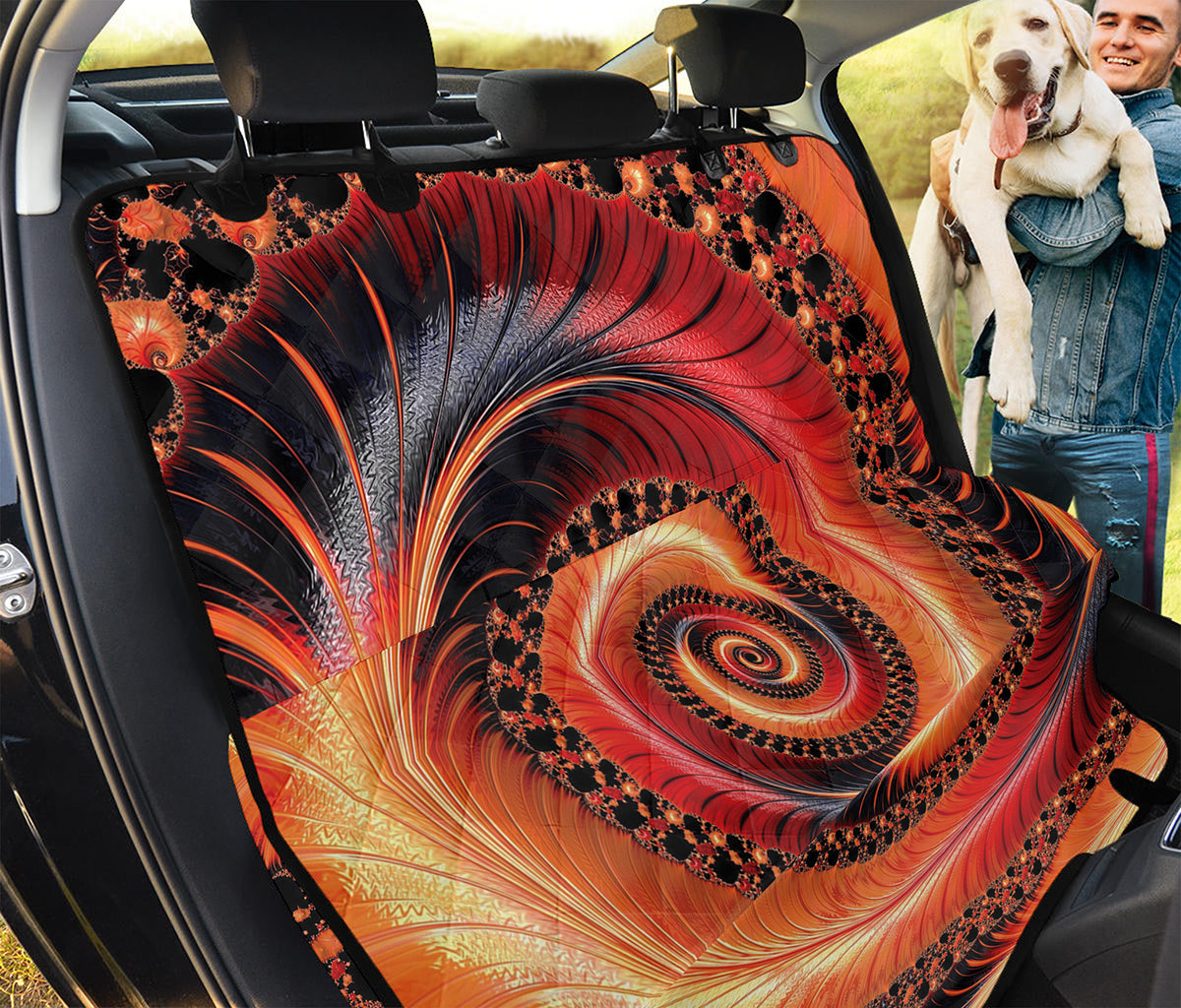 Orange Fractal Print Pet Car Back Seat Cover