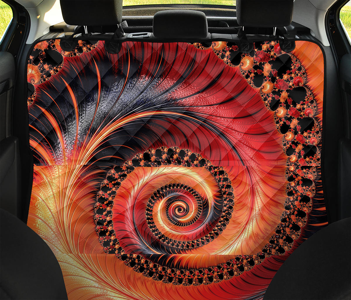 Orange Fractal Print Pet Car Back Seat Cover