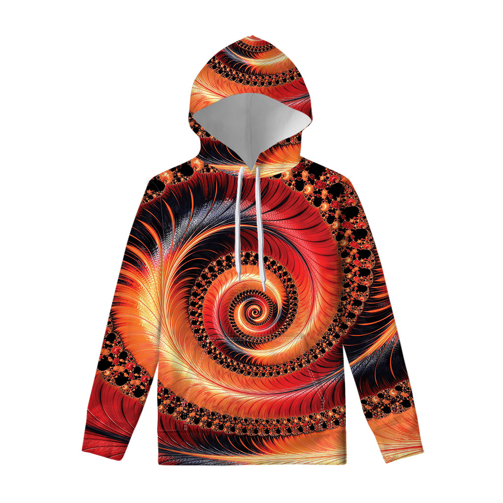 Orange Fractal Print Pullover Hoodie