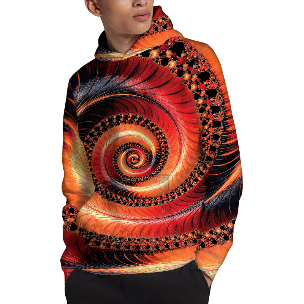 Orange Fractal Print Pullover Hoodie