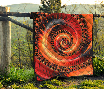 Orange Fractal Print Quilt