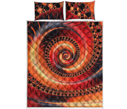 Orange Fractal Print Quilt Bed Set