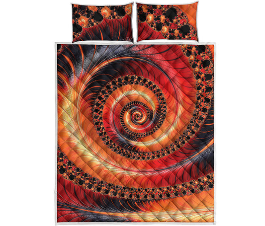 Orange Fractal Print Quilt Bed Set
