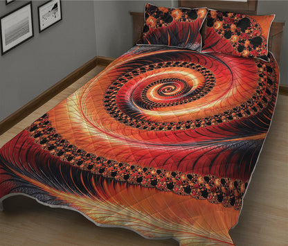 Orange Fractal Print Quilt Bed Set