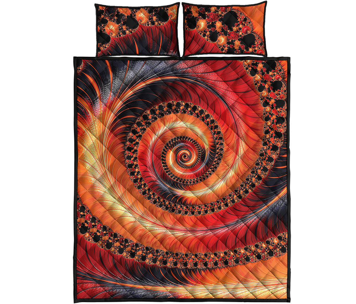 Orange Fractal Print Quilt Bed Set