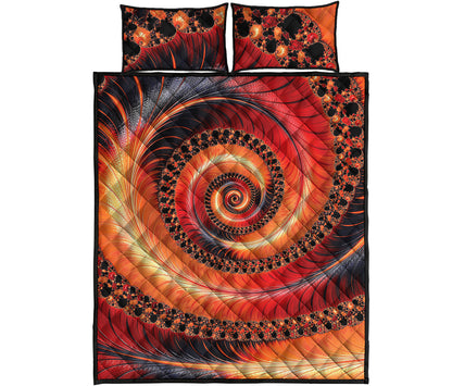 Orange Fractal Print Quilt Bed Set