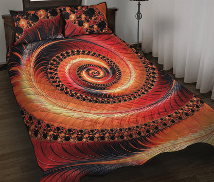 Orange Fractal Print Quilt Bed Set