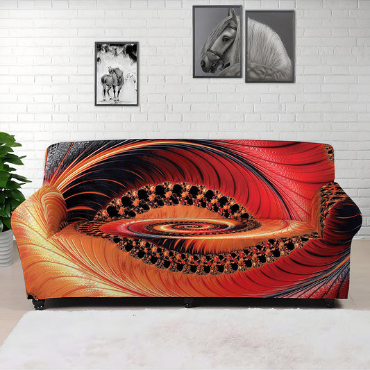 Orange Fractal Print Sofa Cover