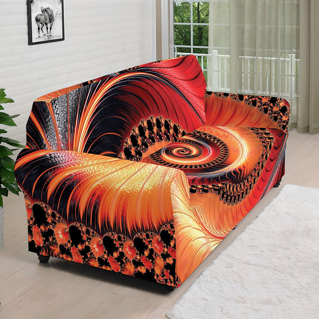 Orange Fractal Print Sofa Cover