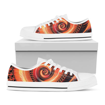 Orange Fractal Print White Low Top Shoes