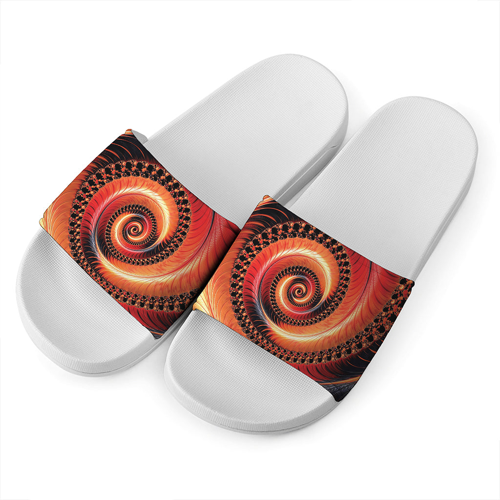 Orange Fractal Print White Slide Sandals