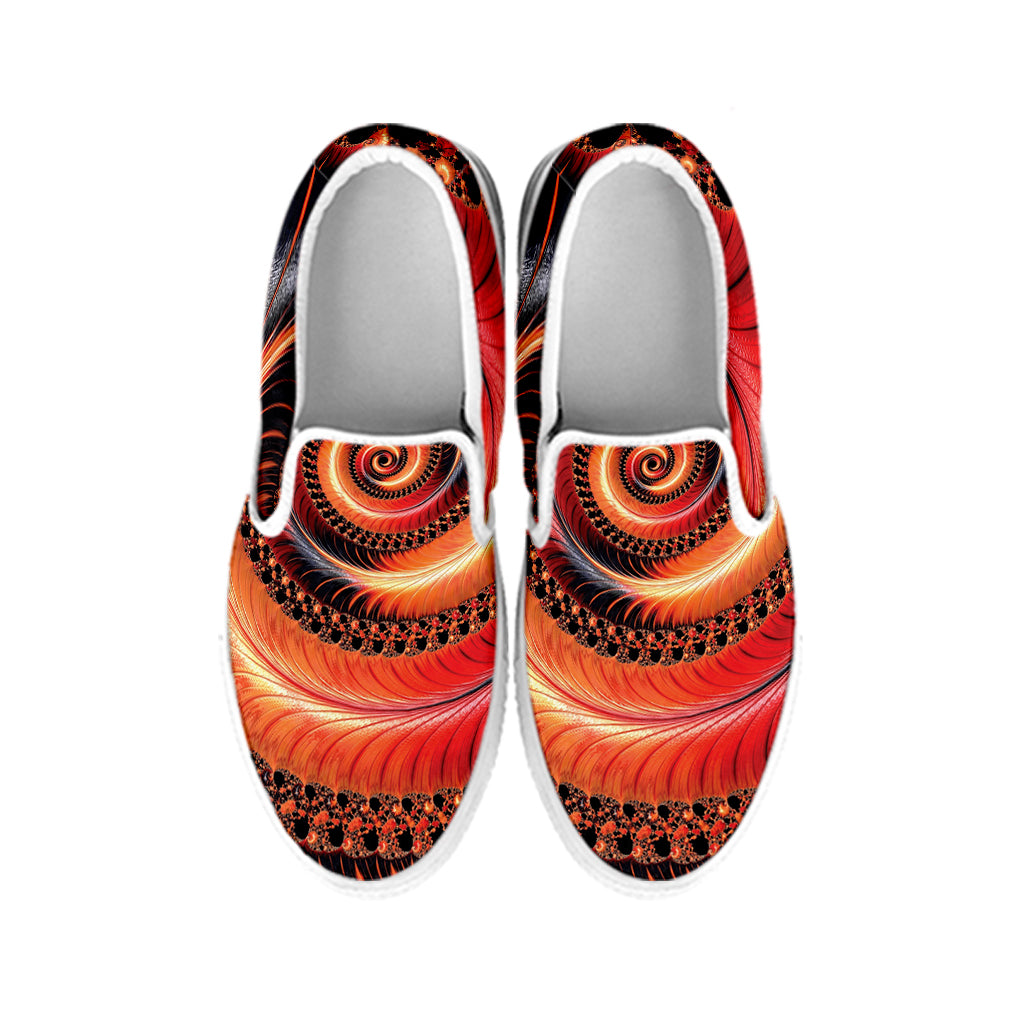 Orange Fractal Print White Slip On Shoes