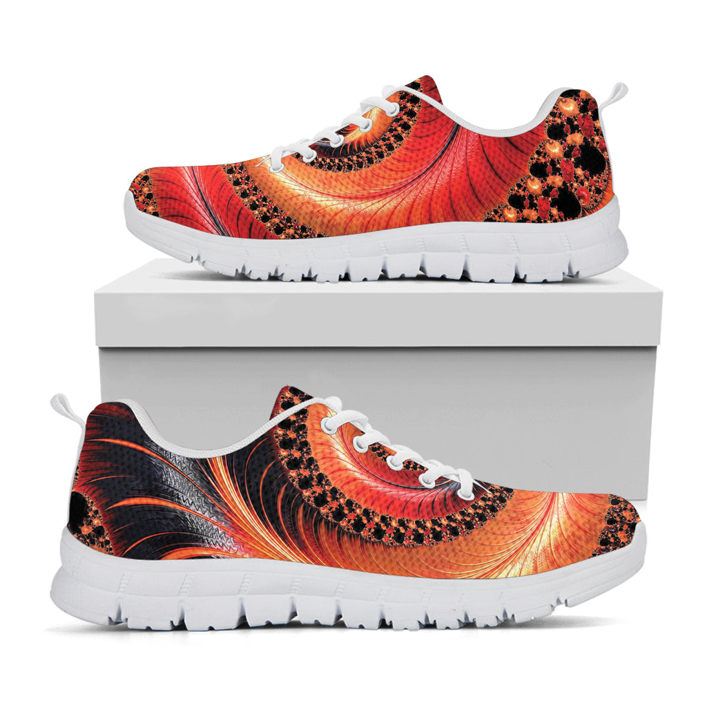 Orange Fractal Print White Sneakers