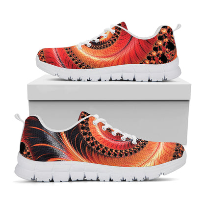 Orange Fractal Print White Sneakers