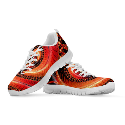 Orange Fractal Print White Sneakers