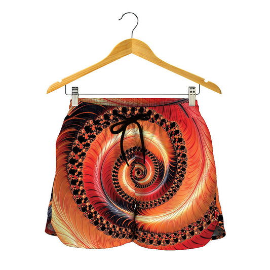 Orange Fractal Print Women's Shorts