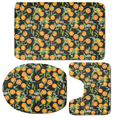 Orange Fruit Pattern Print 3 Piece Bath Mat Set