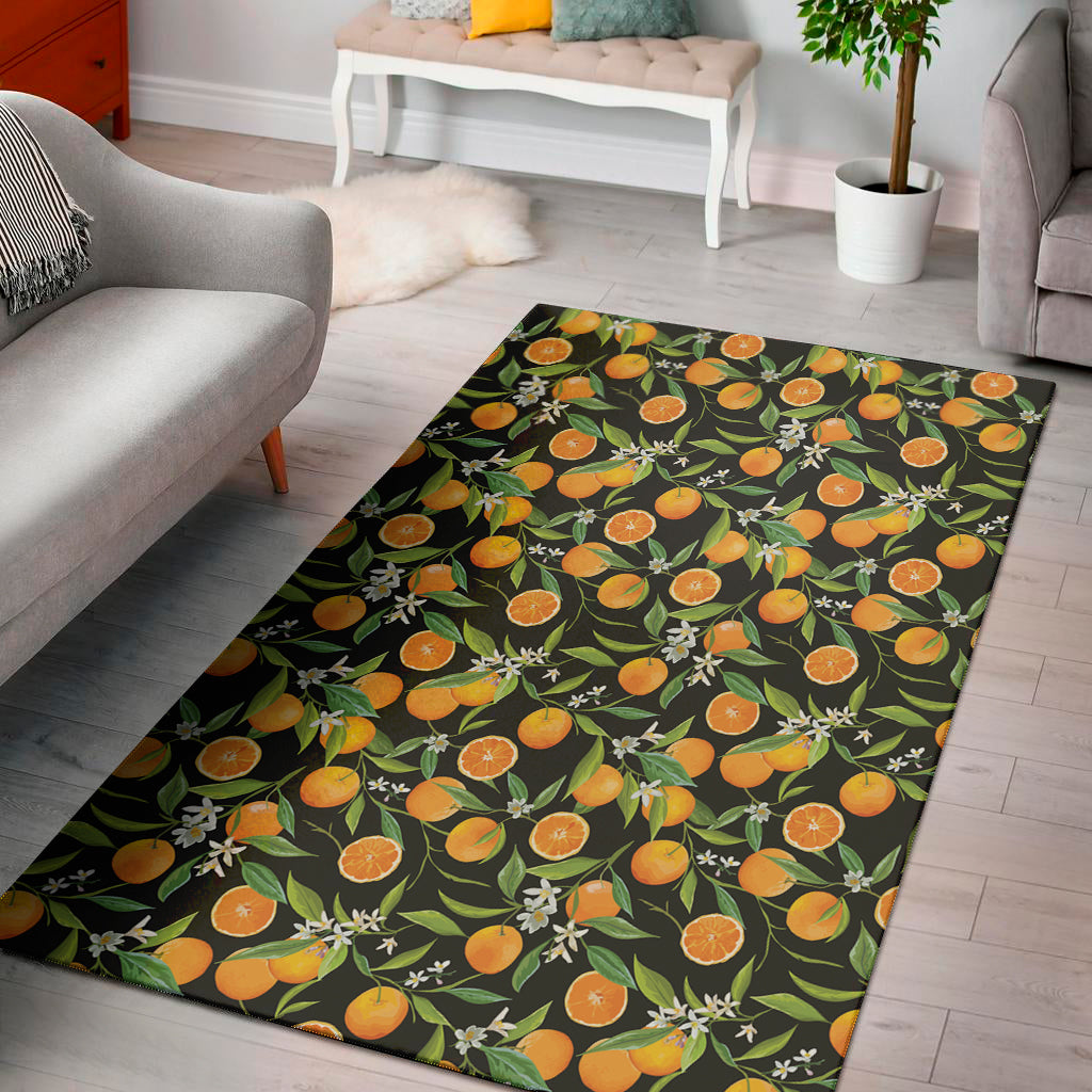 Orange Fruit Pattern Print Area Rug