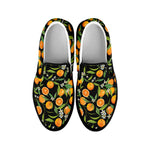 Orange Fruit Pattern Print Black Slip On Shoes