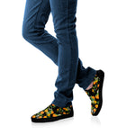 Orange Fruit Pattern Print Black Slip On Shoes