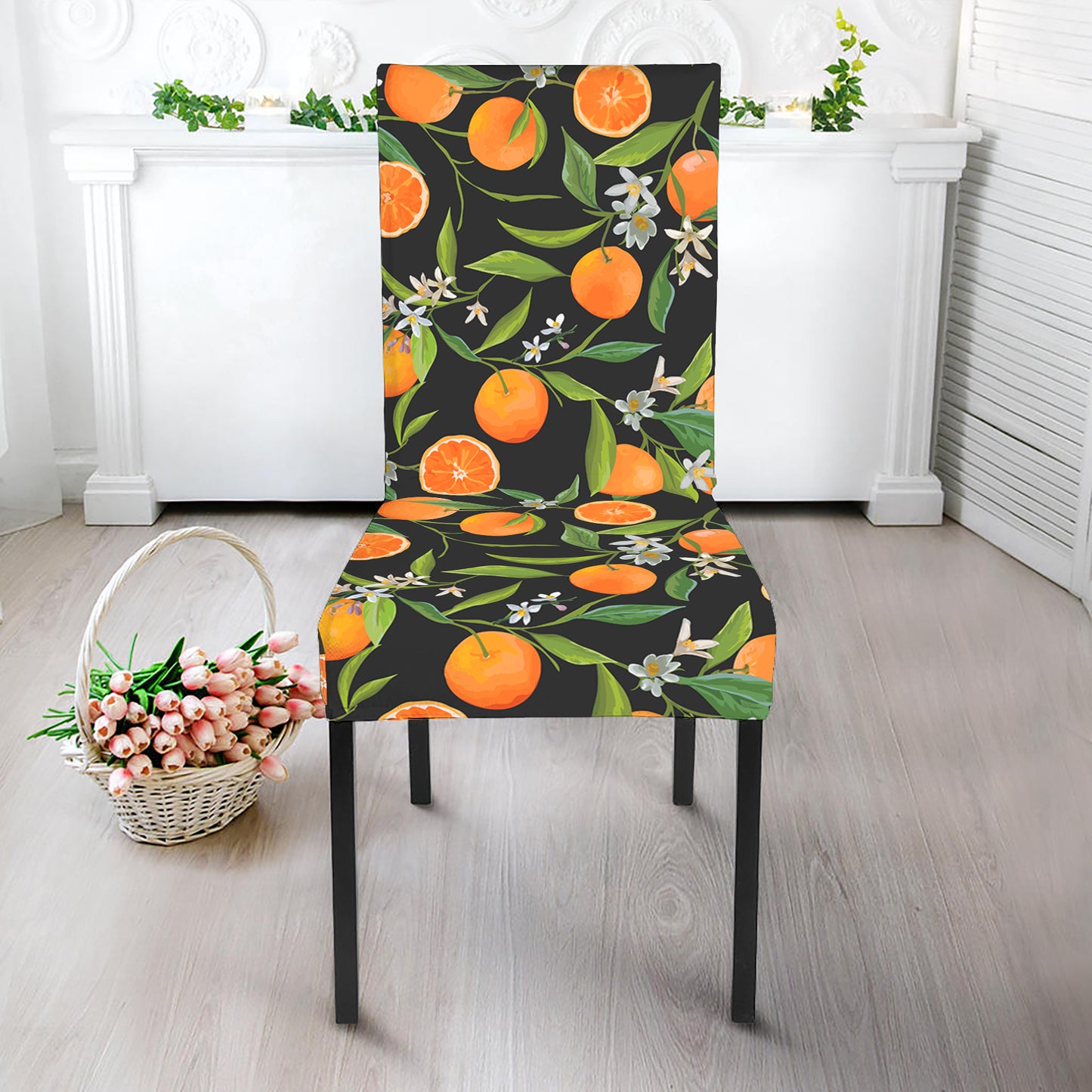 Orange Fruit Pattern Print Dining Chair Slipcover
