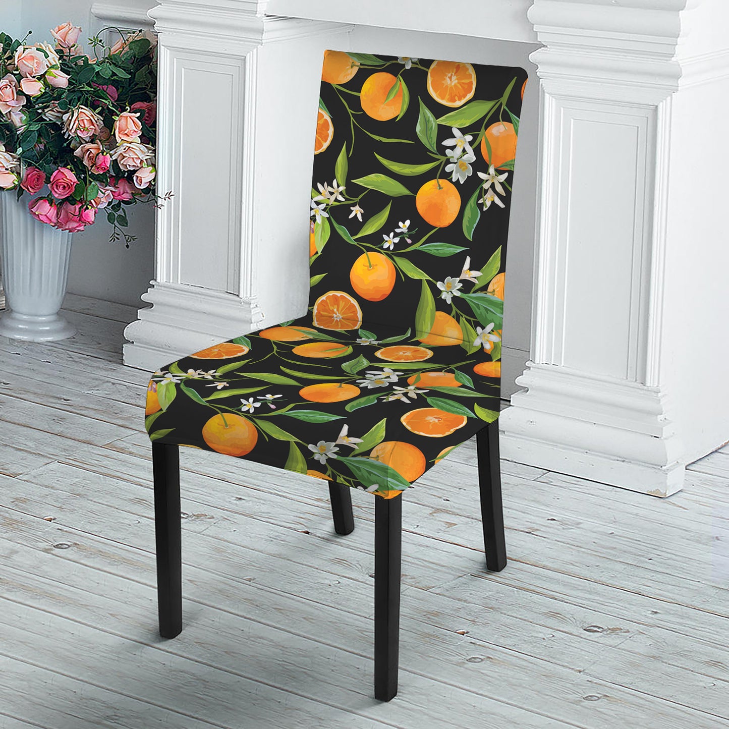 Orange Fruit Pattern Print Dining Chair Slipcover
