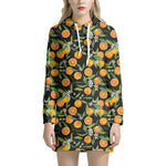 Orange Fruit Pattern Print Hoodie Dress