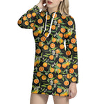 Orange Fruit Pattern Print Hoodie Dress
