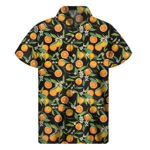 Orange Fruit Pattern Print Men's Short Sleeve Shirt