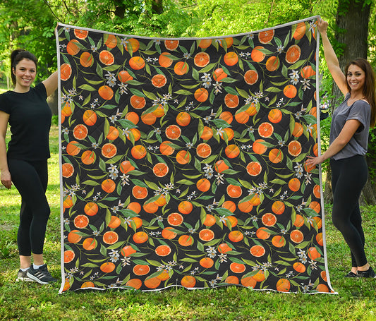 Orange Fruit Pattern Print Quilt