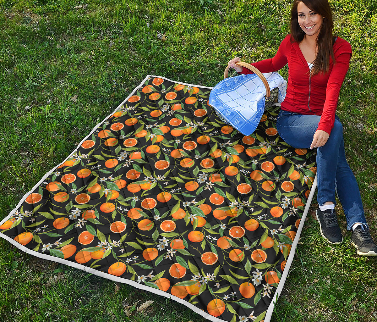 Orange Fruit Pattern Print Quilt