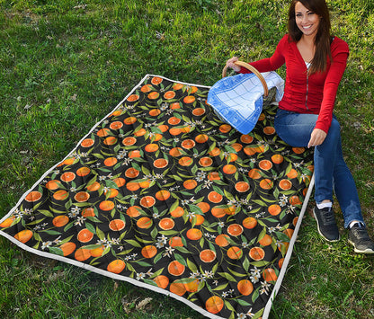 Orange Fruit Pattern Print Quilt