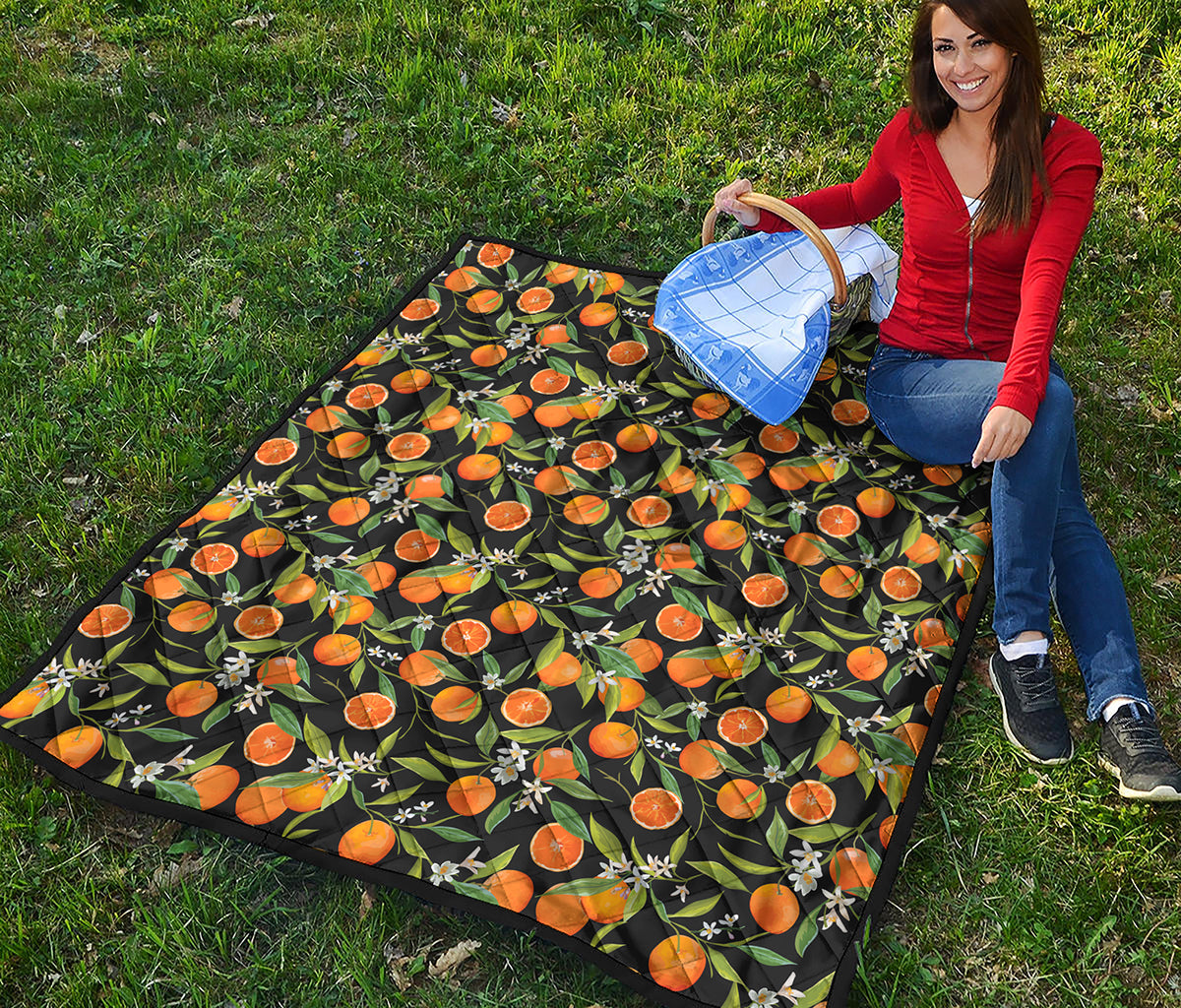 Orange Fruit Pattern Print Quilt