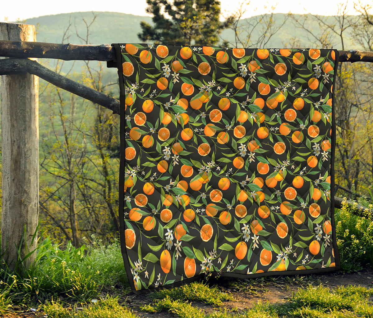 Orange Fruit Pattern Print Quilt