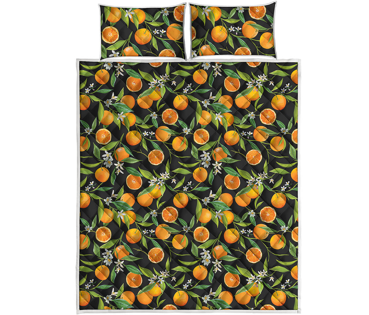 Orange Fruit Pattern Print Quilt Bed Set